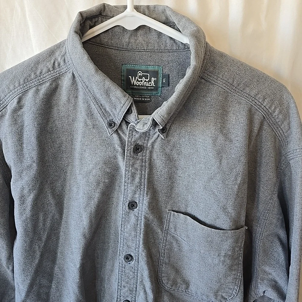 Vintage Woolrich‎ USA Made Men's XL Gray Long Sleeve 100%Cotton Shirt Flannel